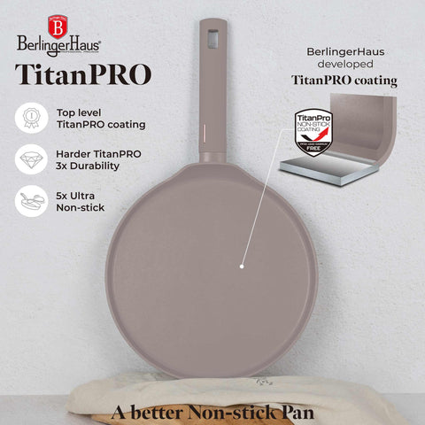 BH/8086, Sartén para panqueques de 28 cm, color topo mate, sartén para panqueques de 28 cm, sartén para panqueques, utensilios de cocina, cocina, sartenes, sartén para crepes/panqueques