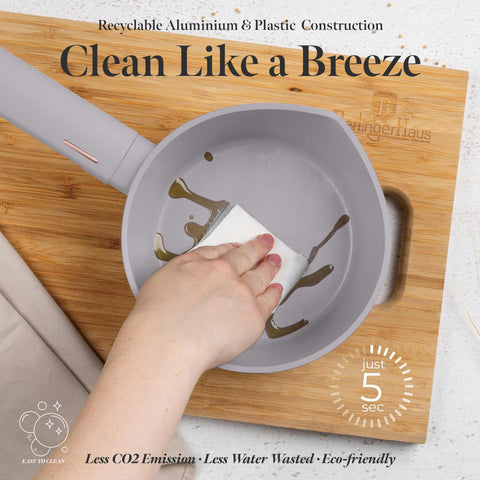 Product image of Sauce pan 16cm. Part of the Taupe Collection . Features: • Material: forged aluminum with non-stick titanPro coating • Sauce pan Ø16*7 cm 1,2L • Color: matt taupe REGISTERED DESIGN BY BERLINGER HAUS!. (Studio view). Official Berlinger Haus product, boosted by Promintra sl.