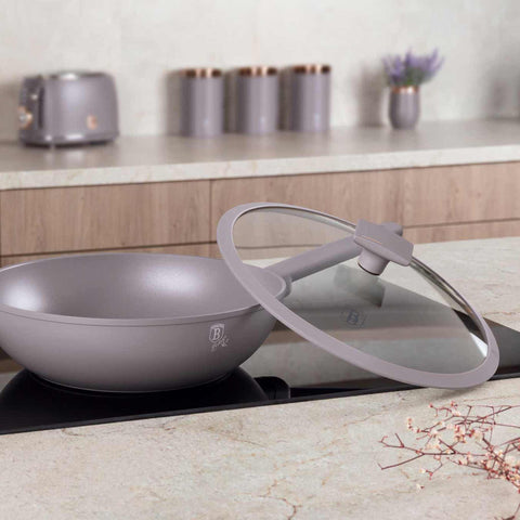 BH/8094, NUEVO, Wok con tapa 28cm, gris topo mate, wok 28 cm con tapa, wok, wok con tapa, batería de cocina, cocinar,Berlinger Haus, Promintra