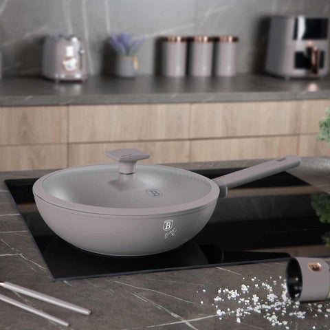 BH/8094, NUEVO, Wok con tapa 28cm, gris topo mate, wok 28 cm con tapa, wok, wok con tapa, batería de cocina, cocinar,Berlinger Haus, Promintra