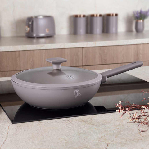 BH/8094, NUEVO, Wok con tapa 28cm, gris topo mate, wok 28 cm con tapa, wok, wok con tapa, batería de cocina, cocinar,Berlinger Haus, Promintra