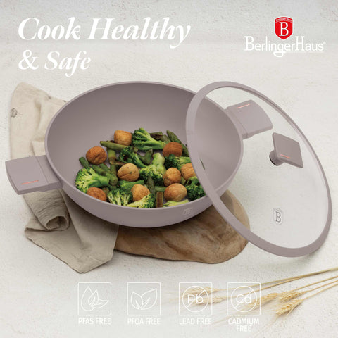 BH/8095, Wok con tapa 30cm, Taupe mate, Wok 30 cm con tapa, Wok, Wok con tapa, Batería de cocina, Cocinar, Sartenes