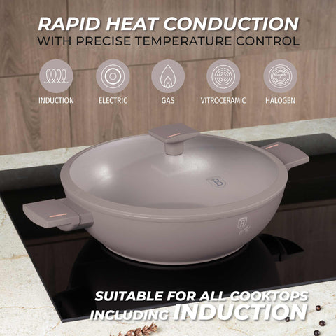 BH/8095, Wok con tapa 30cm, Taupe mate, Wok 30 cm con tapa, Wok, Wok con tapa, Batería de cocina, Cocinar, Sartenes