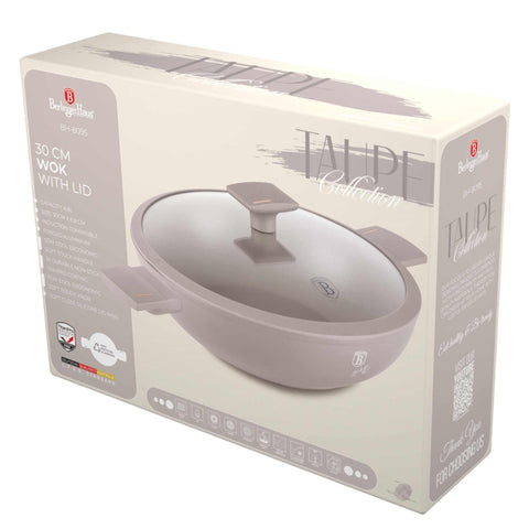 BH/8095, Wok con tapa 30cm, Taupe mate, Wok 30 cm con tapa, Wok, Wok con tapa, Batería de cocina, Cocinar, Sartenes
