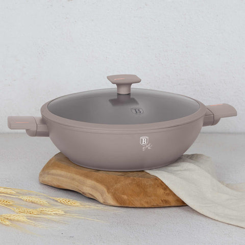 BH/8095, Wok con tapa 30cm, Taupe mate, Wok 30 cm con tapa, Wok, Wok con tapa, Batería de cocina, Cocinar, Sartenes