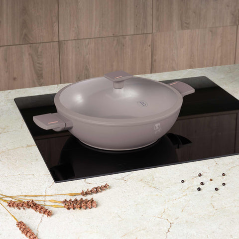 BH/8095, Wok con tapa 30cm, Taupe mate, Wok 30 cm con tapa, Wok, Wok con tapa, Batería de cocina, Cocinar, Sartenes
