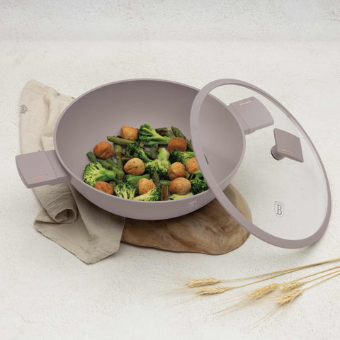 BH/8095, Wok con tapa 30cm, Taupe mate, Wok 30 cm con tapa, Wok, Wok con tapa, Batería de cocina, Cocinar, Sartenes