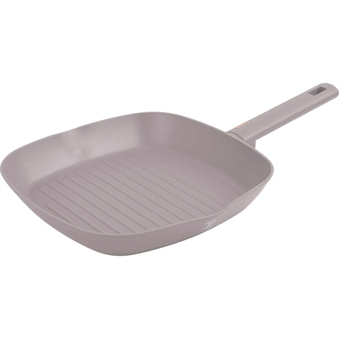 Product image of Grill pan 28cm. Part of the Taupe Collection . Features: • Material: forged aluminum with non-stick titanPro coating • Grill pan Ø28*4,1 cm 2,1L • Color: matt taupe REGISTERED DESIGN BY BERLINGER HAUS!. (Studio view). Official Berlinger Haus product, boosted by Promintra sl.