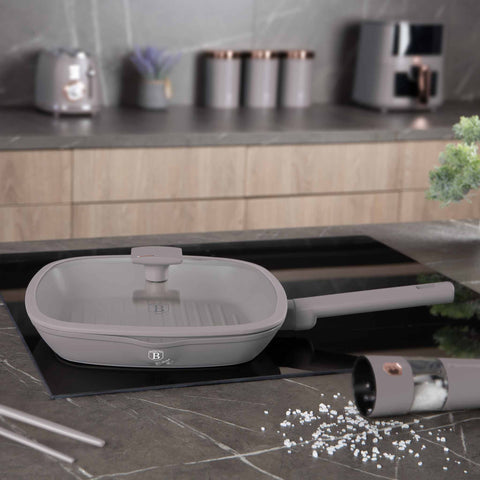 BH/8097, NUEVO, Sartén grill con tapa 28cm, gris topo mate, sartén grill 28 cm con tapa, sartén, sartén, sartén grill, sartén grill con tapa, batería de cocina, cocinar,Berlinger Haus, Promintra