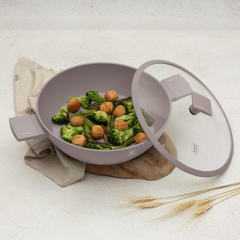 BH/8099, Olla baja con tapa de 30 cm, color topo mate, olla baja de 30 cm, olla baja, olla baja con tapa, olla, utensilios de cocina, cocina, ollas y cazuelas
