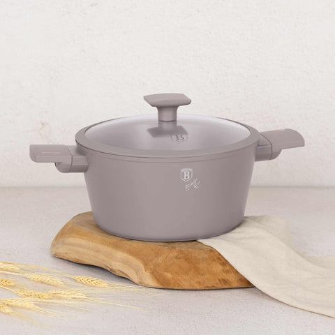 BH/8101, NUEVO, Cacerola con tapa 24cm, gris topo mate, cacerola 24 cm, cazuela, olla, cacerola con tapa, batería de cocina, cocinar,Berlinger Haus, Promintra