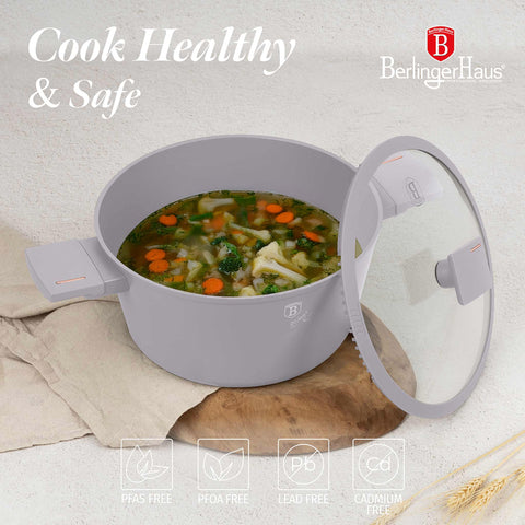 BH/8101, NUEVO, Cacerola con tapa 24cm, gris topo mate, cacerola 24 cm, cazuela, olla, cacerola con tapa, batería de cocina, cocinar,Berlinger Haus, Promintra