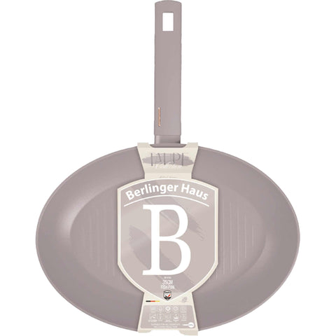 Product image of Fish pan 35x25cm. Part of the Taupe Collection . Features: • Material: forged aluminum with non-stick titanPro coating • Fish pan Ø35*25*4,5 cm • Color: matt taupe REGISTERED DESIGN BY BERLINGER HAUS!. (Studio view). Official Berlinger Haus product, boosted by Promintra sl.