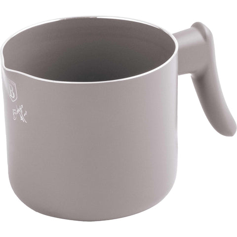 Product image of Milk pot 1,2L. Part of the Taupe Collection . Features: • Material: aluminum with non-stick titanPro coating • Size: 12 cm • Capacity: 1,2 L • Color: matt taupe. (Studio view). Official Berlinger Haus product, boosted by Promintra sl.