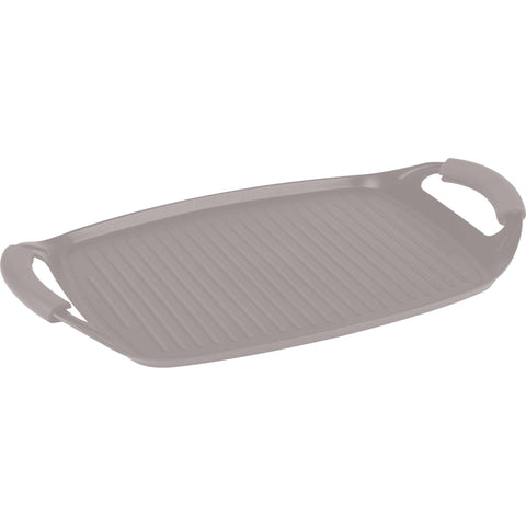 Product image of Grill plate 47cm. Part of the Taupe Collection . Features: • Material: forged aluminum with non-stick titanPro coating • Size: 47*29 cm • Color: matt taupe • FREE 2 PCS HEAT RESISTANT SILICONE HANDLE. (Studio view). Official Berlinger Haus product, boosted by Promintra sl.