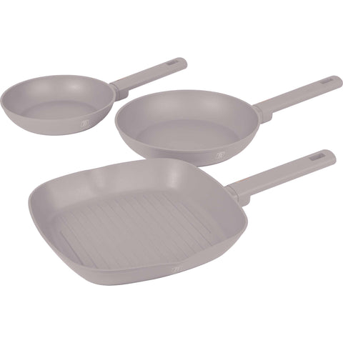 BH/8109, conjunto de 3 frigideiras, bege fosco, conjunto de 3 frigideiras, frigideira, conjunto de frigideiras, frigideira, conjunto de frigideiras, frigideira grill, utensílios de cozinha, cozinha
