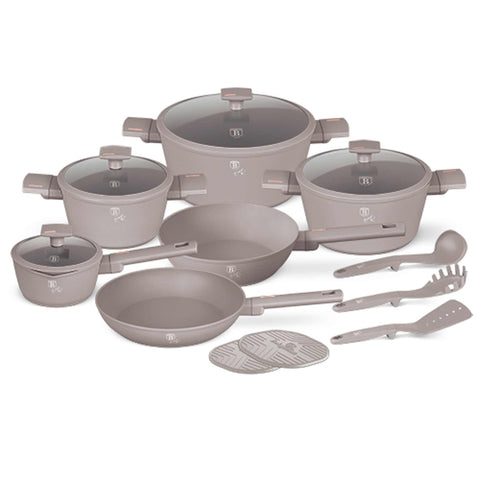 BH/8111NN, joc d'utensilis de cuina de 15 peces, color talp mat, joc d'utensilis de cuina de 15 peces, joc d'utensilis de cuina, olles, joc d'olles, olles i paelles, joc d'olles i paelles, joc, eines de cuina, cuina