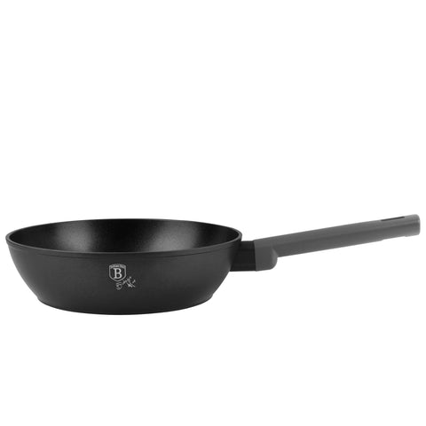 Product image of Deep frypan with lid 24cm. Part of the Anthracite Collection . Features: • Material: forged aluminum with non-stick titanPro coating • Deep frypan with lid Ø24*6,5 cm 2,3L • Color: matt anthracite REGISTERED DESIGN BY BE.... (Studio view). Official Berlinger Haus product, boosted by Promintra sl.