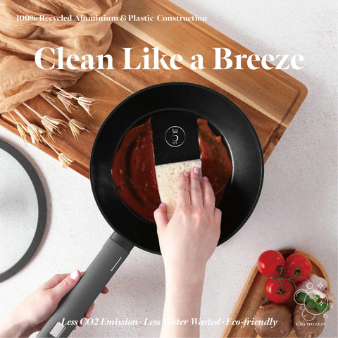 Product image of Deep frypan with lid 24cm. Part of the Anthracite Collection . Features: • Material: forged aluminum with non-stick titanPro coating • Deep frypan with lid Ø24*6,5 cm 2,3L • Color: matt anthracite REGISTERED DESIGN BY BE.... (Studio view). Official Berlinger Haus product, boosted by Promintra sl.
