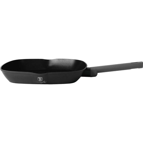 Product image of Grill pan 28cm. Part of the Anthracite Collection . Features: • Material: forged aluminum with non-stick titanPro coating • Grill pan Ø28*4,1 cm 2,1L • Color: matt anthracite REGISTERED DESIGN BY BERLINGER HAUS!. (Studio view). Official Berlinger Haus product, boosted by Promintra sl.