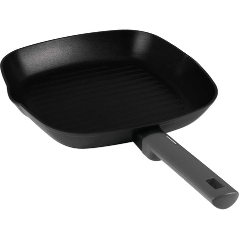 Product image of Grill pan 28cm. Part of the Anthracite Collection . Features: • Material: forged aluminum with non-stick titanPro coating • Grill pan Ø28*4,1 cm 2,1L • Color: matt anthracite REGISTERED DESIGN BY BERLINGER HAUS!. (Studio view). Official Berlinger Haus product, boosted by Promintra sl.
