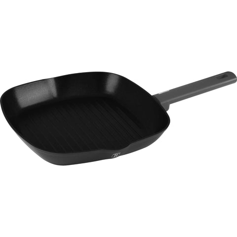 Product image of Grill pan 28cm. Part of the Anthracite Collection . Features: • Material: forged aluminum with non-stick titanPro coating • Grill pan Ø28*4,1 cm 2,1L • Color: matt anthracite REGISTERED DESIGN BY BERLINGER HAUS!. (Studio view). Official Berlinger Haus product, boosted by Promintra sl.