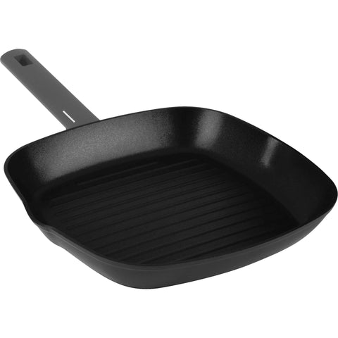 Product image of Grill pan 28cm. Part of the Anthracite Collection . Features: • Material: forged aluminum with non-stick titanPro coating • Grill pan Ø28*4,1 cm 2,1L • Color: matt anthracite REGISTERED DESIGN BY BERLINGER HAUS!. (Studio view). Official Berlinger Haus product, boosted by Promintra sl.