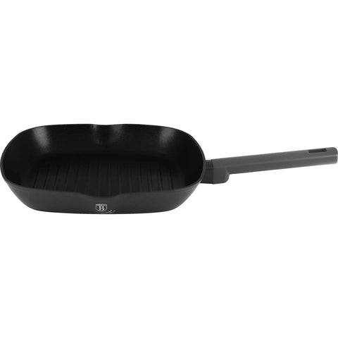 Product image of Grill pan 28cm. Part of the Anthracite Collection . Features: • Material: forged aluminum with non-stick titanPro coating • Grill pan Ø28*4,1 cm 2,1L • Color: matt anthracite REGISTERED DESIGN BY BERLINGER HAUS!. (Studio view). Official Berlinger Haus product, boosted by Promintra sl.