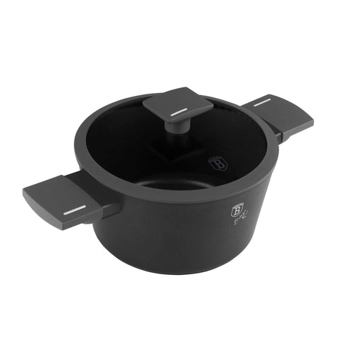 Product image of Casserole with lid 20cm. Part of the Anthracite Collection . Features: • Material: forged aluminum with non-stick titanPro coating • Casserole with lid Ø20*10,4 cm 2,5L • Color: matt anthracite REGISTERED DESIGN BY BER.... (Studio view). Official Berlinger Haus product, boosted by Promintra sl.