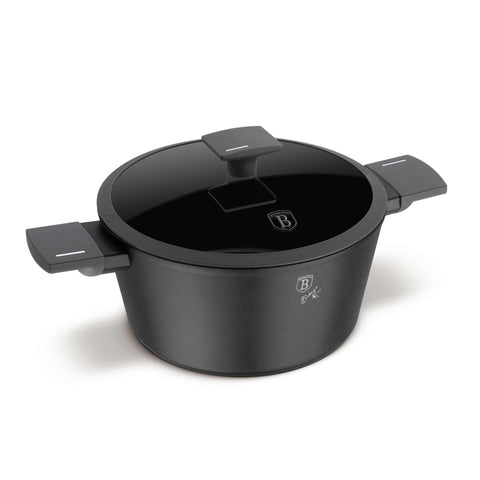 Product image of Casserole with lid 24cm. Part of the Anthracite Collection . Features: • Material: forged aluminum with non-stick titanPro coating • Casserole with lid Ø24*11,8 cm 4,1L • Color: matt anthracite REGISTERED DESIGN BY BER.... (Studio view). Official Berlinger Haus product, boosted by Promintra sl.