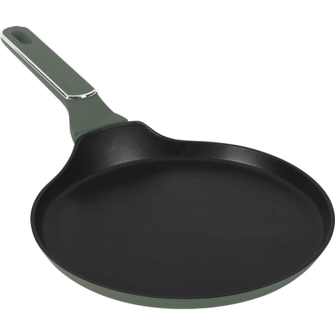 Product image of Pancake pan 25cm. Part of the Matte Green Collection . Features: • Material: forged aluminum with non-stick titanPro coating • Pancake pan Ø25*1,5 cm • Color: matt green REGISTERED DESIGN BY BERLINGER HAUS!. (Studio view). Official Berlinger Haus product, boosted by Promintra sl.