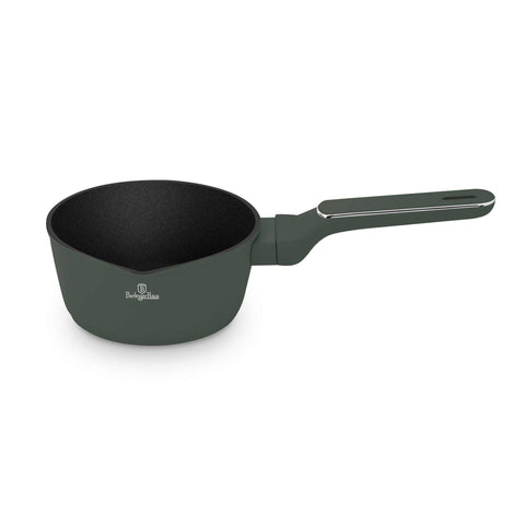 Product image of Sauce pan 16cm. Part of the Matte Green Collection . Features: • Material: forged aluminum with non-stick titanPro coating • Sauce pan Ø16*7 cm 1,2L • Color: matt green REGISTERED DESIGN BY BERLINGER HAUS!. (Studio view). Official Berlinger Haus product, boosted by Promintra sl.