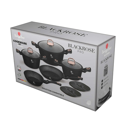 BH/8168N, BH/1645N, juego de utensilios de cocina de 10 piezas, negro, oro rosa, juego de utensilios de cocina de 10 piezas, juego de ollas y sartenes, juego, cocina, utensilios de cocina, Berlinger Haus, Promintra, caja de regalo, conceptual, estilo de vida