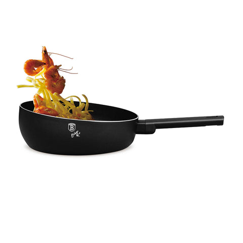 Product image of Flip frypan 26cm. Part of the Matte Black Collection . Features: • Material: stamp aluminum with non-stick titanPro coating • Flip frypan Ø26 cm 2,8L • Color: black- silver REGISTERED DESIGN BY BERLINGER HAUS!. (Studio view). Official Berlinger Haus product, boosted by Promintra sl.