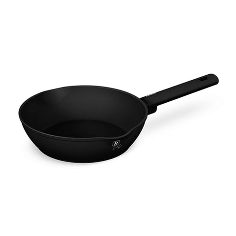 Product image of Deep frypan with 2mouth 24cm. Part of the Matte Black Collection . Features: • Material: forged aluminum with non-stick titanPro coating • Deep frypan Ø24*6,5 cm 2,3L • Color: black- silver REGISTERED DESIGN BY BERLINGER HAUS!. (Studio view). Official Berlinger Haus product, boosted by Promintra sl.