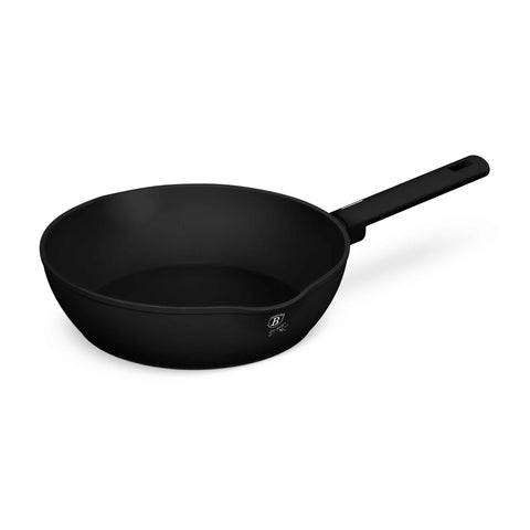 Product image of Deep frypan with 2mouth 28cm. Part of the Matte Black Collection . Features: • Material: forged aluminum with non-stick titanPro coating • Deep frypan Ø28*7,5 cm 3,8L • Color: black- silver REGISTERED DESIGN BY BERLINGER HAUS!. (Studio view). Official Berlinger Haus product, boosted by Promintra sl.