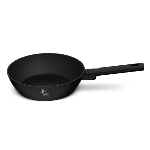 Product image of Deep frypan with lid 24cm. Part of the Matte Black Collection . Features: • Material: forged aluminum with non-stick titanPro coating • Deep frypan with lid Ø24*6,5 cm 2,3L • Color: black- silver REGISTERED DESIGN BY BERL.... (Studio view). Official Berlinger Haus product, boosted by Promintra sl.