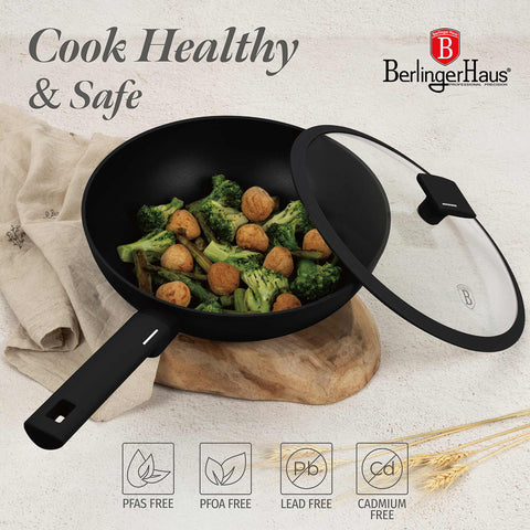 BH/8181, Wok con tapa 28cm, Negro, Plateado, Wok 28 cm con tapa, Wok, Wok con tapa, Batería de cocina, Cocina, Sartenes