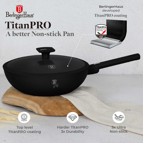 BH/8181, Wok con tapa 28cm, Negro, Plateado, Wok 28 cm con tapa, Wok, Wok con tapa, Batería de cocina, Cocina, Sartenes