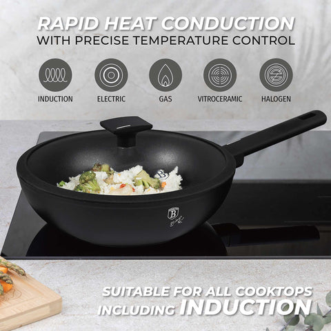 BH/8181, Wok con tapa 28cm, Negro, Plateado, Wok 28 cm con tapa, Wok, Wok con tapa, Batería de cocina, Cocina, Sartenes