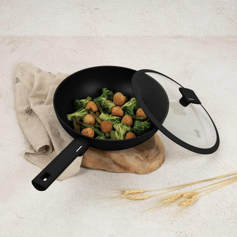 BH/8181, Wok con tapa 28cm, Negro, Plateado, Wok 28 cm con tapa, Wok, Wok con tapa, Batería de cocina, Cocina, Sartenes