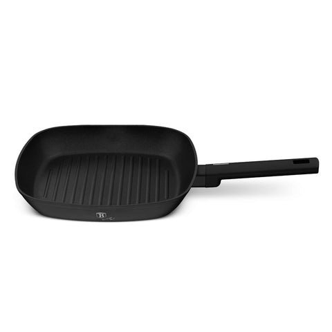 Product image of Grill pan 28cm. Part of the Matte Black Collection . Features: • Material: forged aluminum with non-stick titanPro coating • Grill pan Ø28*4,1 cm 2,1L • Color: black- silver REGISTERED DESIGN BY BERLINGER HAUS!. (Studio view). Official Berlinger Haus product, boosted by Promintra sl.