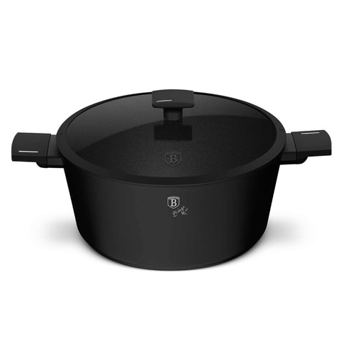 Product image of Casserole with lid 30cm. Part of the Matte Black Collection . Features: • Material: forged aluminum with non-stick titanPro coating • Casserole with lid Ø30*13,5 cm 8L • Color: black- silver REGISTERED DESIGN BY BERLING.... (Studio view). Official Berlinger Haus product, boosted by Promintra sl.