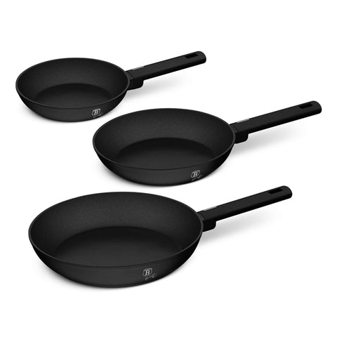 BH/8195, juego de 3 sartenes, negro, plateado, juego de 3 sartenes a., sartén, juego de sartenes, sartén, juego de sartenes, utensilios de cocina, cocina, sartenes, juego de sartenes