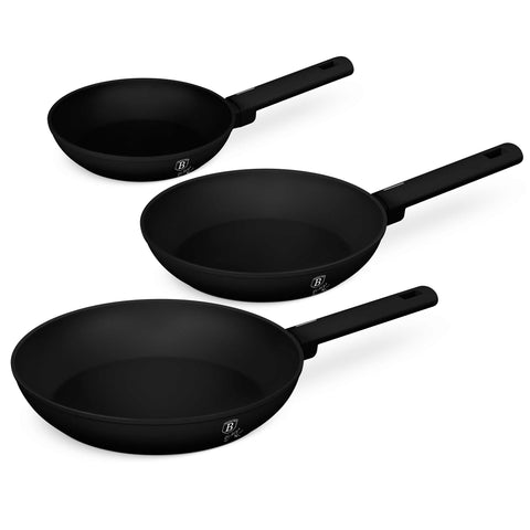 BH/8195, juego de 3 sartenes, negro, plateado, juego de 3 sartenes, sartén, juego de sartenes, sartén, juego de sartenes, utensilios de cocina, cocina, Berlinger Haus, Promintra