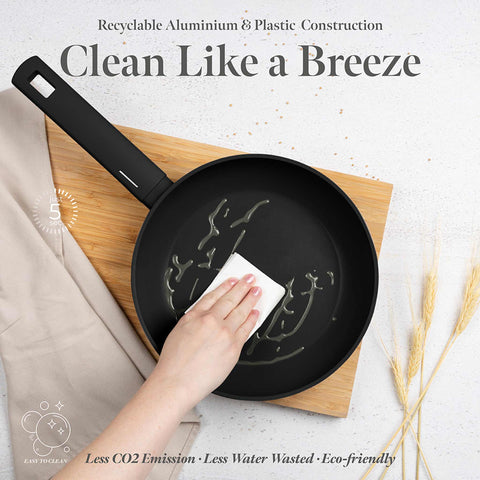 Product image of 3pcs frypan set. Part of the Matte Black Collection . Features: • Material: forged aluminum with non-stick titanPro coating • Include: • Frypan Ø20*4,2 cm 1,0L • Frypan Ø24*5 cm 1,7L • Grill pan Ø28*4,1 cm 2,1L .... (Studio view). Official Berlinger Haus product, boosted by Promintra sl.