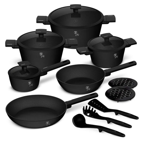 BH/8198, BH/8198N, juego de utensilios de cocina de 15 piezas, negro, plateado, juego de utensilios de cocina de 15 piezas, juego de ollas, ollas y sartenes, juego de ollas y sartenes, juego, herramientas de cocina, cocina, utensilios de cocina, Berlinger Haus, Promintra, caja de regalo, conceptual, estilo de vida
