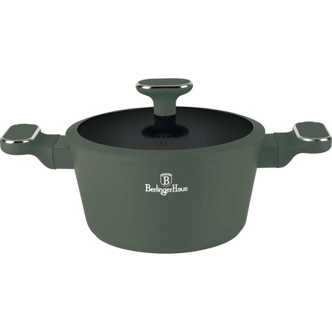 Product image of Casserole with lid 20cm. Part of the Matte Green Collection . Features: • Material: forged aluminum with non-stick titanPro coating • Casserole with lid Ø20*10,4 cm 2,5L • Color: matt green REGISTERED DESIGN BY BERLINGE.... (Studio view). Official Berlinger Haus product, boosted by Promintra sl.