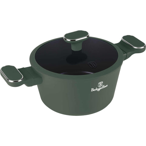 Product image of Casserole with lid 20cm. Part of the Matte Green Collection . Features: • Material: forged aluminum with non-stick titanPro coating • Casserole with lid Ø20*10,4 cm 2,5L • Color: matt green REGISTERED DESIGN BY BERLINGE.... (Studio view). Official Berlinger Haus product, boosted by Promintra sl.