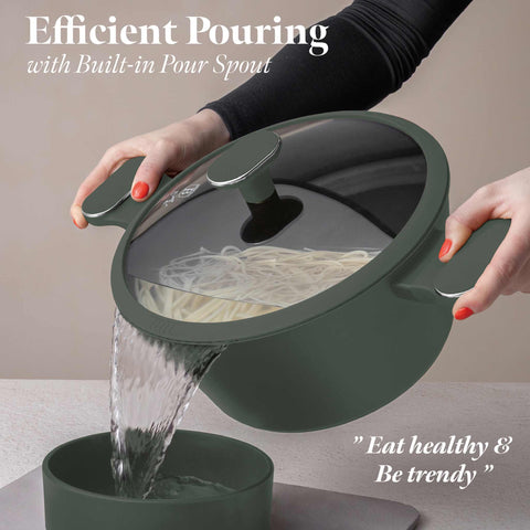 BH/8201, Cacerola con tapa 24 cm, verde mate, cacerola de 24 cm, cacerola, olla, cacerola con tapa, batería de cocina, cocinar, Berlinger Haus, Promintra, caja de regalo, conceptual, estilo de vida